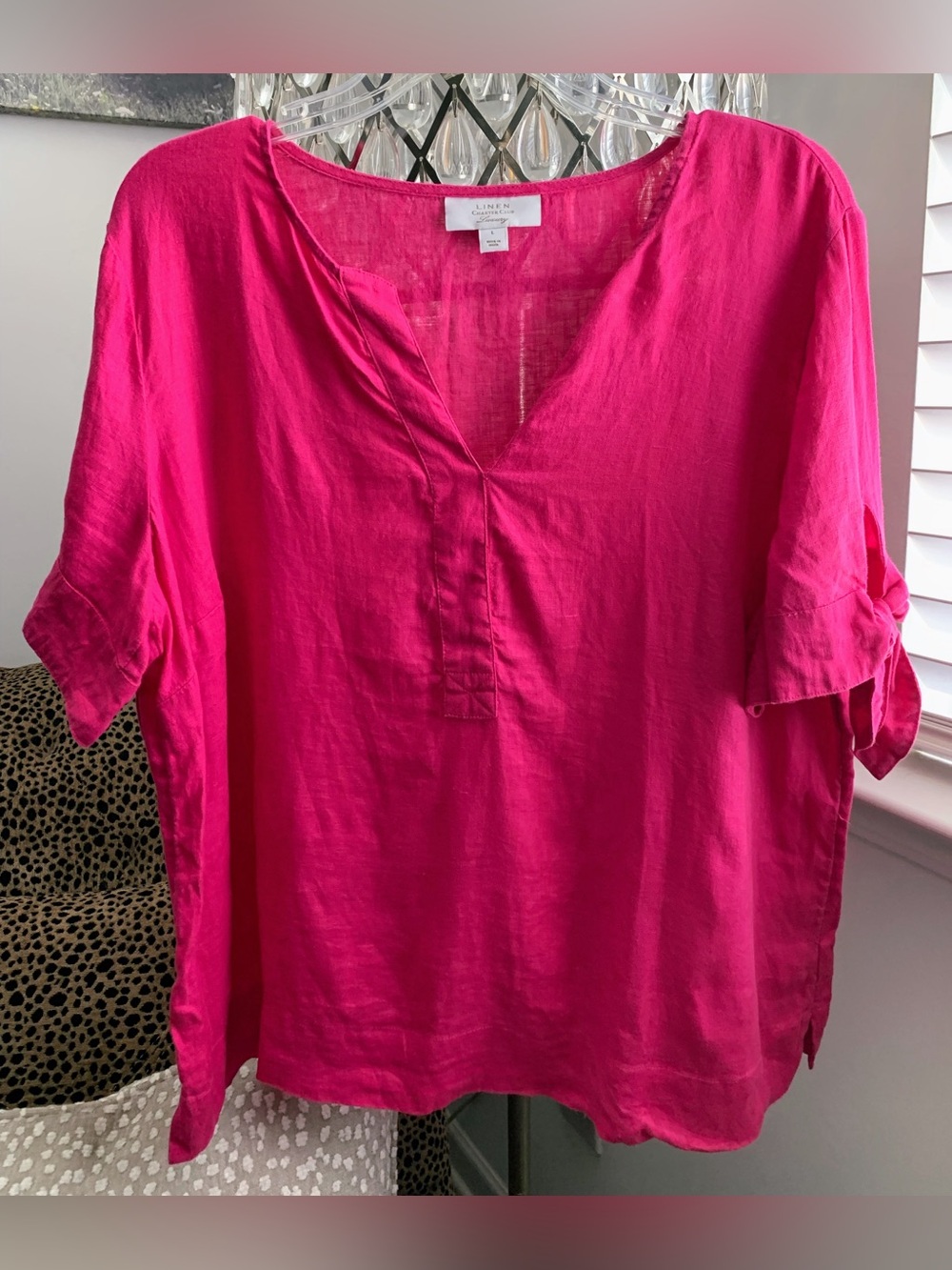 Charter Club Hot Pink V-Neck 100% Linen Top